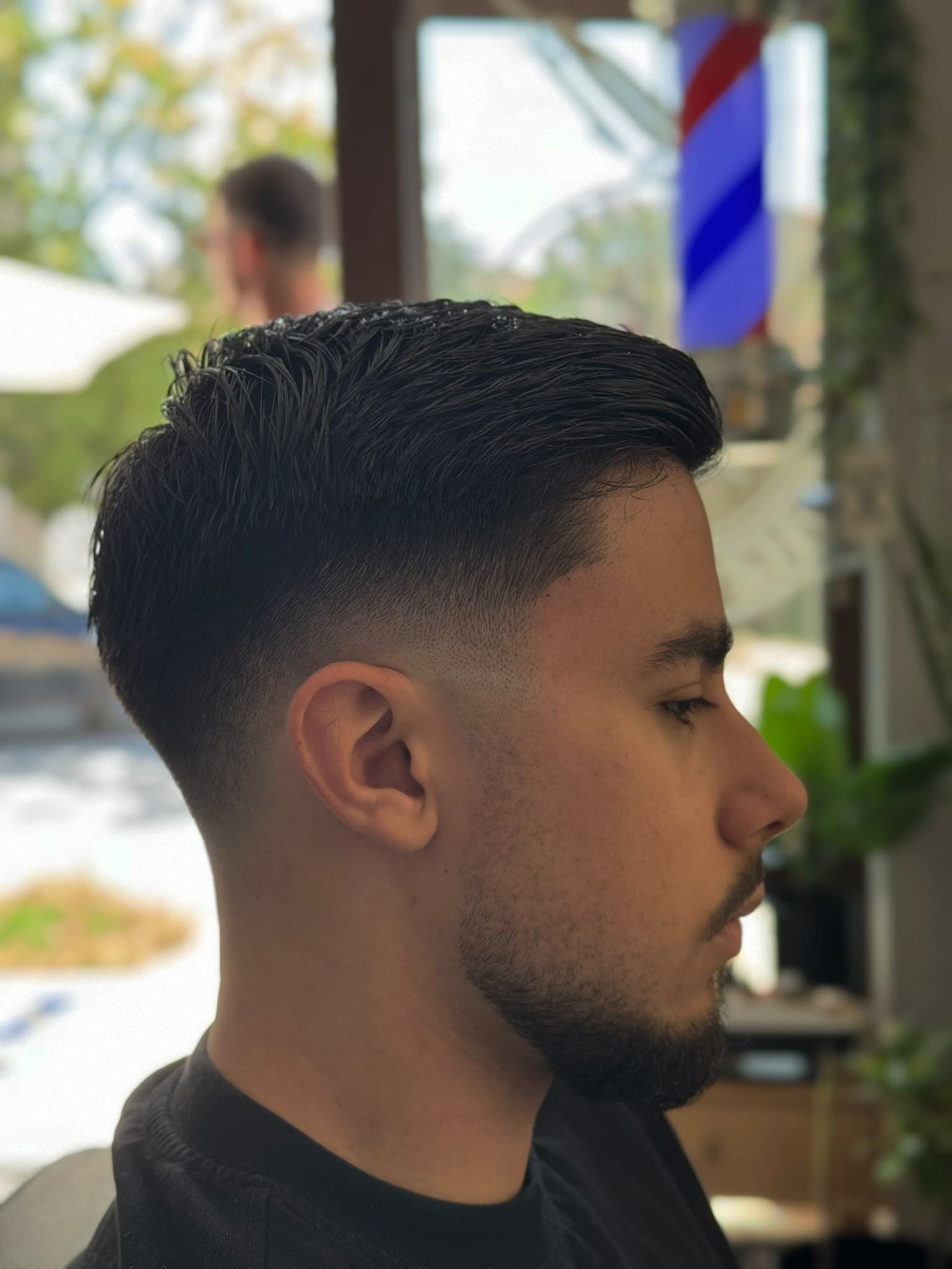 Men's haircut with a low fade and beard trim, Haskovo