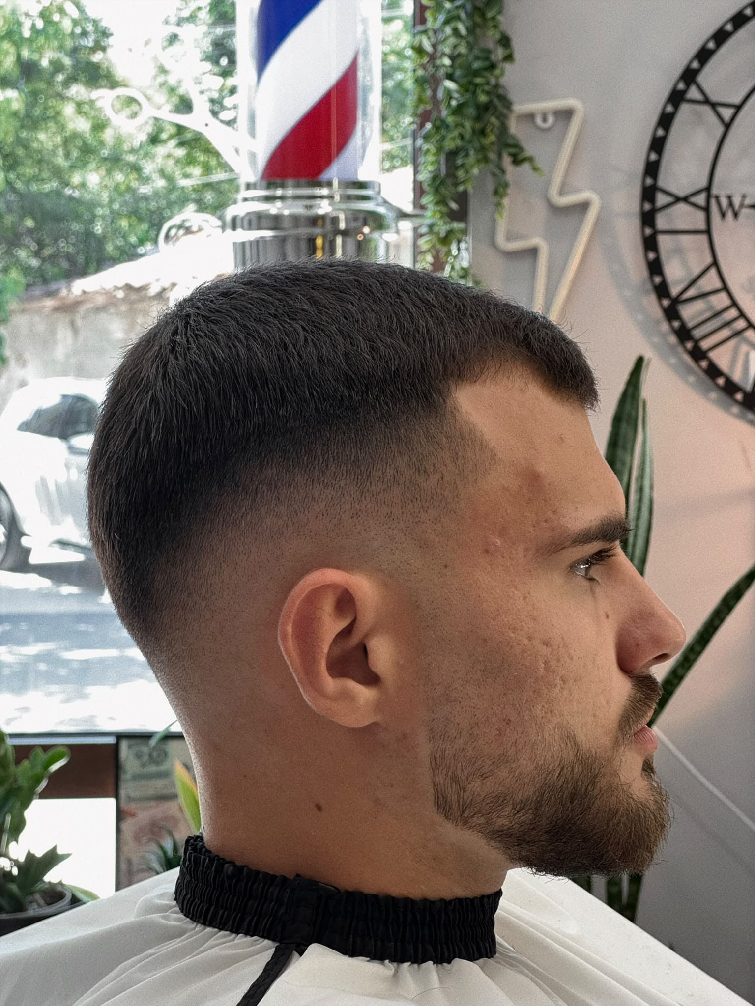 Skin fade haircut and beard trim at a barber in Haskovo